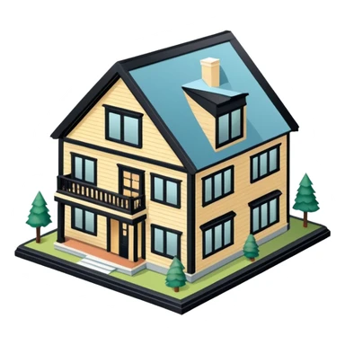 Catskills lodge, isometric dollhouse-style, realistic sticker