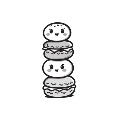 kawaii macarons with happy faces stacked in a tower sticker