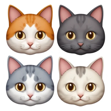 4 different coloured short haired cats including; a dark brown and white cat, and a dark grey and white  sticker