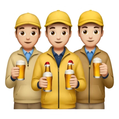 16 men on a golf trip wearing yellow golf caps all holding a beer can with a Xmas style label. Has to be 16 of them. sticker