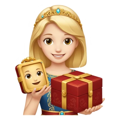 A smiling girl holding a beautiful box in her hand sticker