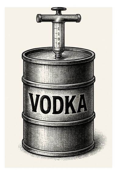 нарисуй в такой форме, как во вложении бутылку водки, но чтобы она была похожую на бочку нефти, в стиле как во вложении второе фото sticker