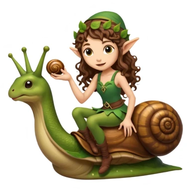 tiny forest elf long curly brown hair tattoos riding snail sticker