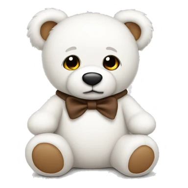 White teddy bear with brown sticker