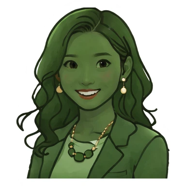 Beautiful 19-year-old Korean young woman with fair skin, brown hair, brown eyes, eyelashes, smiling lips, and long wavy hair with a middle part sticker