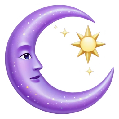 glitter purple and cian crescent moon sticker