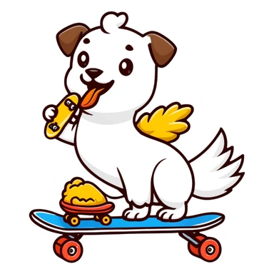 dog riding skateboard eating chicken wing sticker
