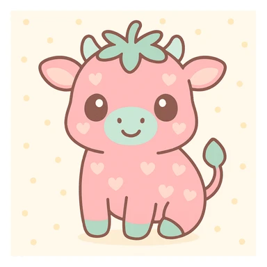 a cute strawberry cow, kawaii style sticker