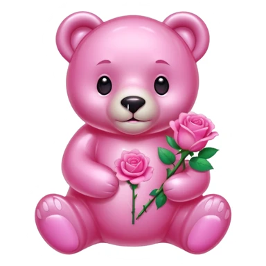 pink glass bear holding a pink rose sticker