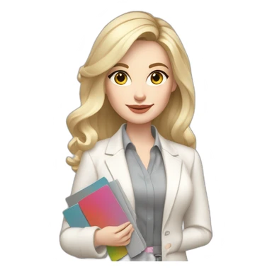 pale skin woman interior designer with cold blonde middle length hair, gray eyes, White classical jacket, blouse, Gray skirt holding a color palette in the hands sticker