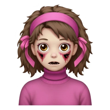 brown fluffy haired zombie with pink turtleneck sweater and hair band sticker