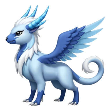 Icy Arctic Frost-Blue Pale-Shimmering Snow-Dusted Majestic Absol-Nargacuga-Meloetta-Latios-fusion-creature (full body) sticker