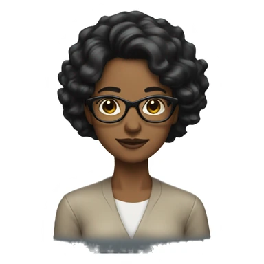 woman, long less wavy black hair, glasses sticker