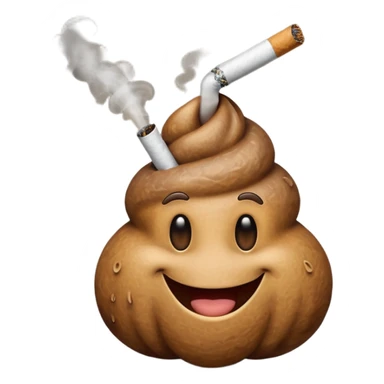 smiling poo emoji holding a cigarette sticker