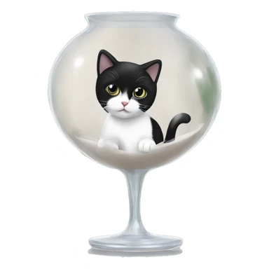 a black and white cat in a transparent vase sticker
