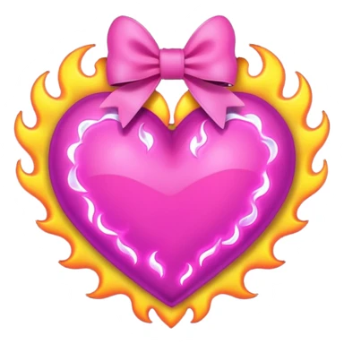 neon heart with a pink bow with heart pattern on the bow, with flames sticker