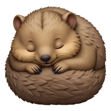 Meme-Worthy Cute Sleeping Wombat Portrait Emoji, Head resting peacefully with a contented smile, showcasing a robust, sturdy build and a luxuriously soft shaggy brown fur, eyes shut in a serene, restful nap, Simplified yet hilariously adorable features, highly detailed, glowing with a soft, drowsy light, high shine, relaxed and utterly lovable, stylized with an air of playful laziness, bright and heartwarming, soft glowing outline, capturing the essence of a comically sleepy wombat, so meme‐worthy it feels like it could instantly become the next viral sensation of adorable slumber! sticker