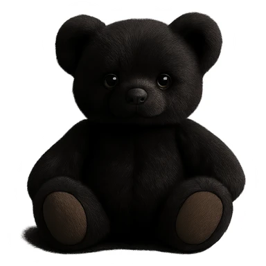 Change the teddy bear's fur to a realistic black color, keep soft lighting, and maintain a transparent background. The style should remain consistent with the original image's soft and realistic look. sticker