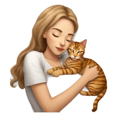 extremely light skin girl with light brown hair sleeping with cute bengal cat sticker