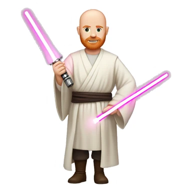 Full body Star Wars bald ginger bearded chubby man holding pink light saber sticker