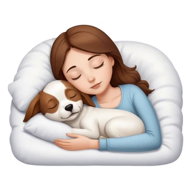 White girl brown hair sleeping with white dog with brown ears sticker