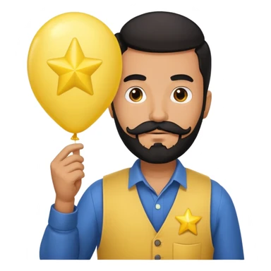 man with black bead and mustache holding star yellow balloon  sticker