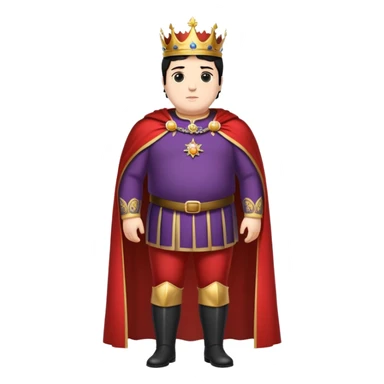 Full body of tall, chubby Francisco I with black hair, royal king standing in royal attire with crown and cape, elongated figure sticker