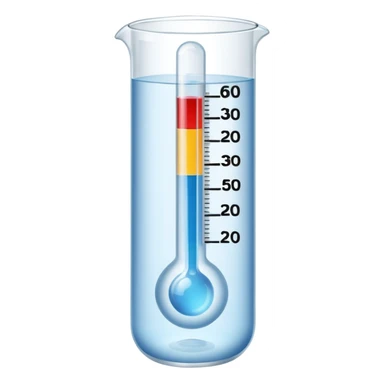 The thermometer is placed in a clear glass of water and shows the temperature. sticker