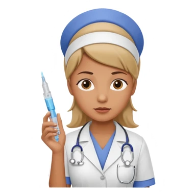 nurse holding a syringe in hand, doubtful expression, as if wondering something, professional healthcare worker sticker