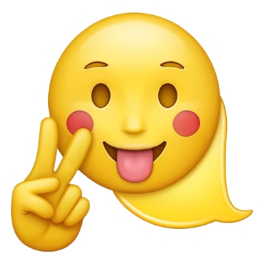 Yellow face iPhone emoji, tongue sticking out, putting up a peace sign sticker