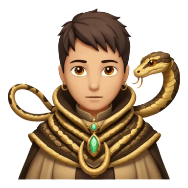 desert sand mage portrait, head and shoulders only, serpent-patterned cloak collar, snake charm necklace, sand vortex around shoulders, glowing amber eyes, 3D cartoon, mobile game icon style, clean background, no text, no watermark
 sticker
