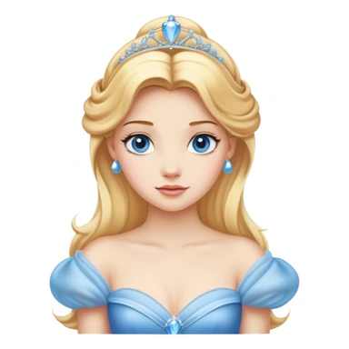 Cinematic Realistic Cute Cinderella Portrait, featuring fair, luminous skin with finely detailed texture and softly lit golden-blonde hair cascading in gentle waves. Her warm, inviting blue eyes sparkle with youthful charm and curiosity, while her classic, elegantly draped ball gown reveals meticulously rendered fabric details and natural folds. The overall composition is bathed in a gentle, realistic radiance that exudes both playfulness and heartfelt beauty. sticker
