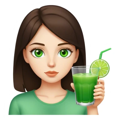brunette girl with green eyes drinks green drink sticker