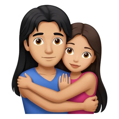 Guy with long black hair hugging Filipina girl with brown hair  sticker