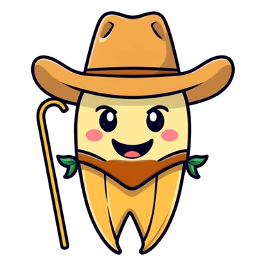 Buck tooth emoji wearing a cowboy hat with a piece of straw in its mouth sticker