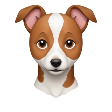 a fully white jack russell the size of a kelpie with floppy ears and a half white face sticker