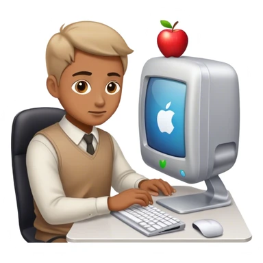 A working person working diligently in front of an Apple computer. sticker