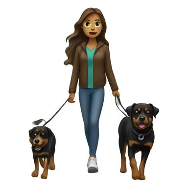 A woman with long brown hair and light Skin takes a Rottweiler for a walk  sticker