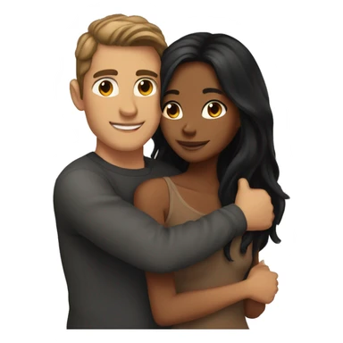 tan skin, Black long hair girl hugging with a fair skin man with brown hair on top sticker