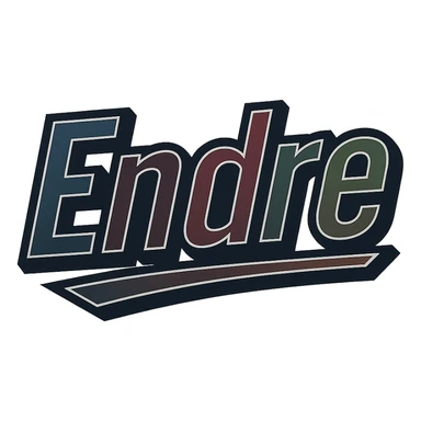 Endre name in masculine, modern, gradient font with dark contour, thin and clearly visible white border around letters, dynamic slanted underline, masculine color shades (blue, gray, burgundy, green, brown), 1000x1000 px, PNG, transparent background, in the style of the uploaded Attila sample. sticker