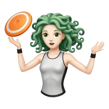 medusa, wearing an athletic outfit, throwing a frisbee sticker