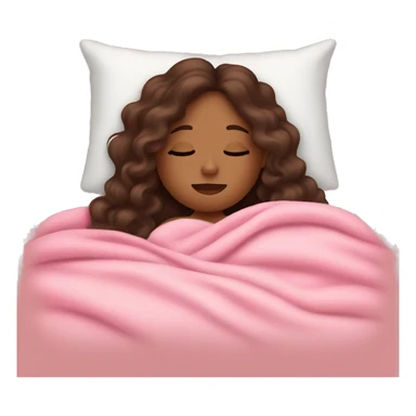 Brown girl with long  curly hair resting in bed with eyes closed pink blankets head on arm sticker