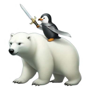 penguin knight with a sword riding a polar bear sticker