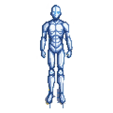 Digital body scan with blue grid overlay, medical technology, full human figure sticker
