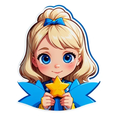 Blonde hair blue eyed girl making a wish on a star or love sticker
