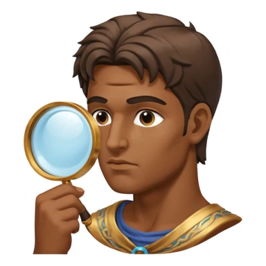 Dios griego de perfil mirando con una lupa de sticker