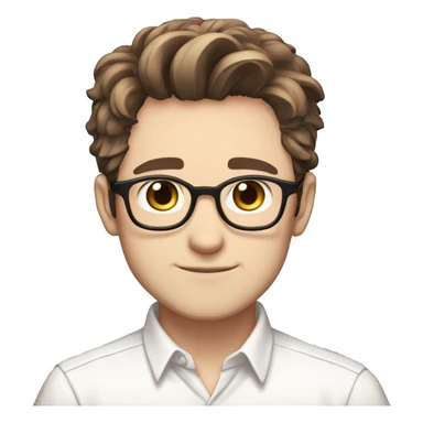 masterpiece, anime style, chibi, illustrated logo, medium short shot, 32 year old man, oval face, brown hair, glasses, brown eyes, white skin, white shirt, short hair
 sticker