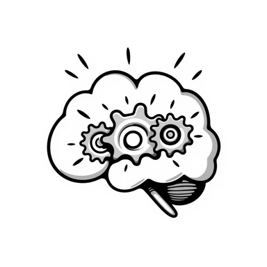 a brain with gears and sparks, playful hand-drawn doodle style sticker