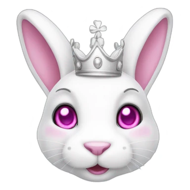 White rabbit with pink eyes wearing silver crown sticker