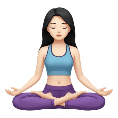 명상하는 검은긴생머리 여자 피부는 하얗고 눈 감은 도복말고 요가복으로 배경은 아무것도 없이 sticker